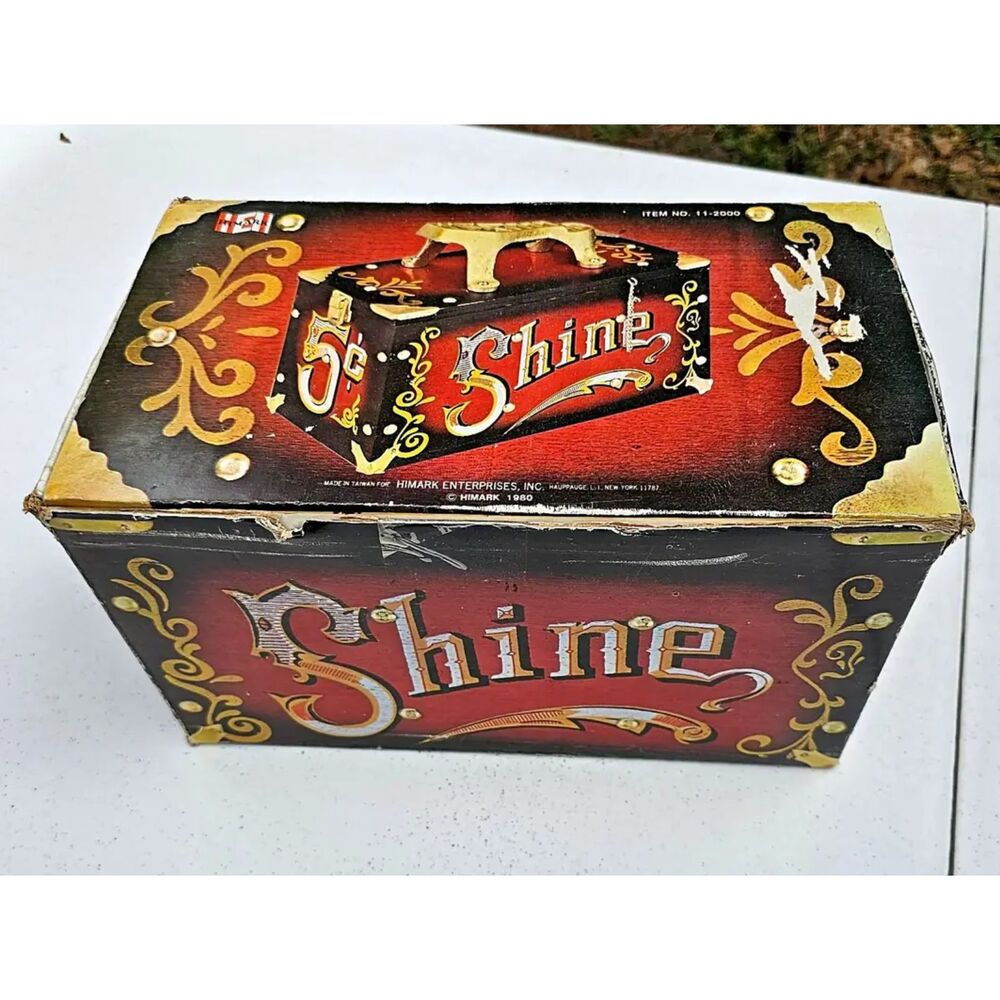 Antique 5¢ cents, Painted Wooden Shoe Shine Box